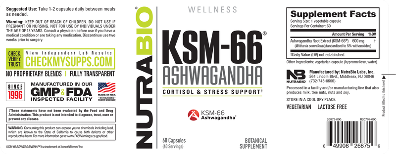 Load image into Gallery viewer, Ashwagandha KSM-66 Nutrabio
