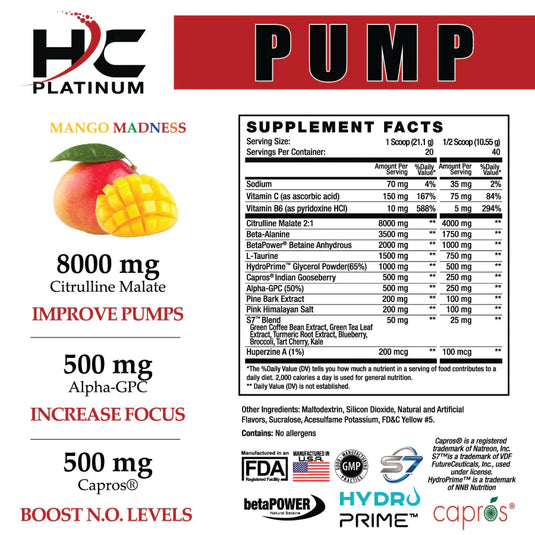 PUMP XL by HC Platinum $44.99 from MI Nutrition