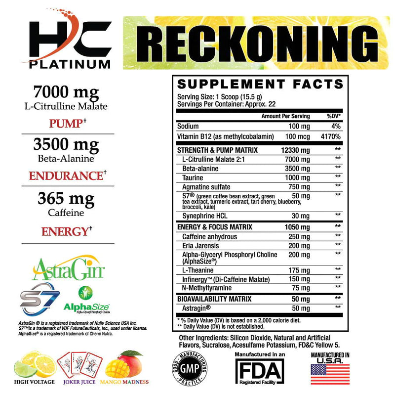 Load image into Gallery viewer, RECKONING PREWORKOUT by HC Platinum $49.99 from MI Nutrition
